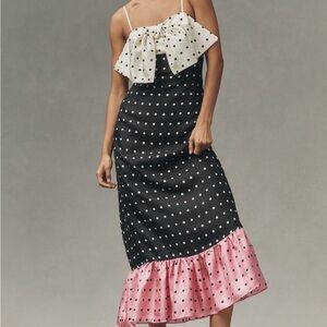 Maude Polka Dot Maxi Dress in Black, White & Pink